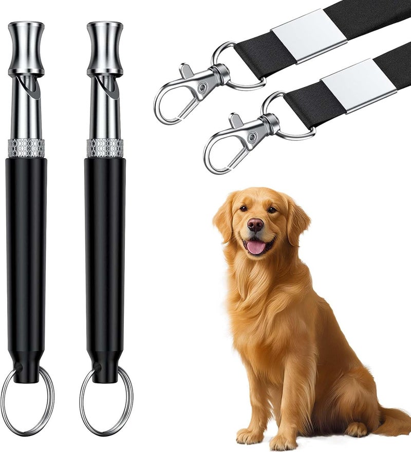BADAO 2 PCS Dog Whistles,Professional Recall Dog Training Whistle with Lanyard,Adjustable Ultrasonic Silent Dog Recall Whistles,Dog Whistle to Stop Barking Neighbors Dog,Dog Barking Stopper (Black+Black) - Image 1